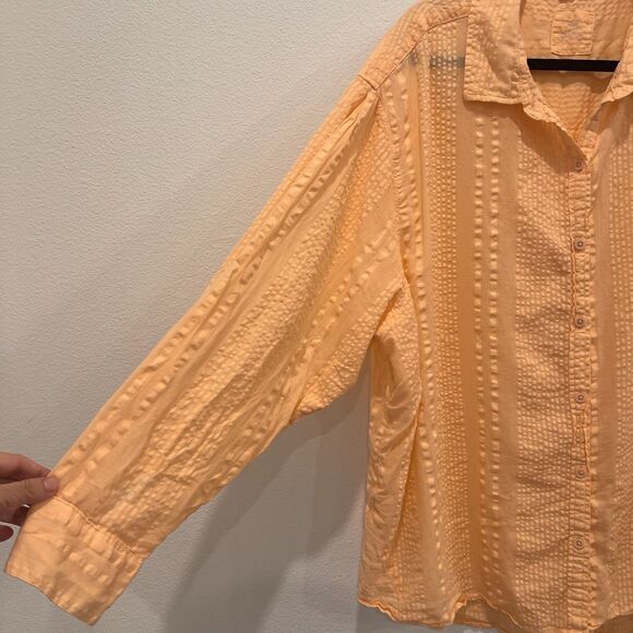 Aerie Seersucker Peach Coverup Oversized Textured Button Down Sz Xl Preppy Beach - Picture 4 of 8